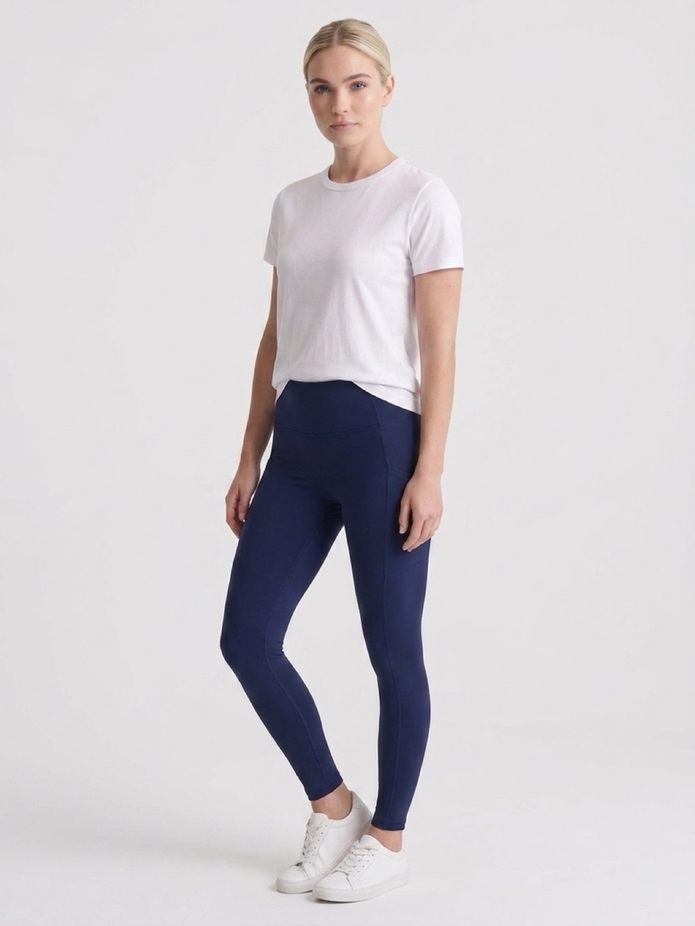 Women’s High-Rise Navy Full Length Leggings with Side Pockets